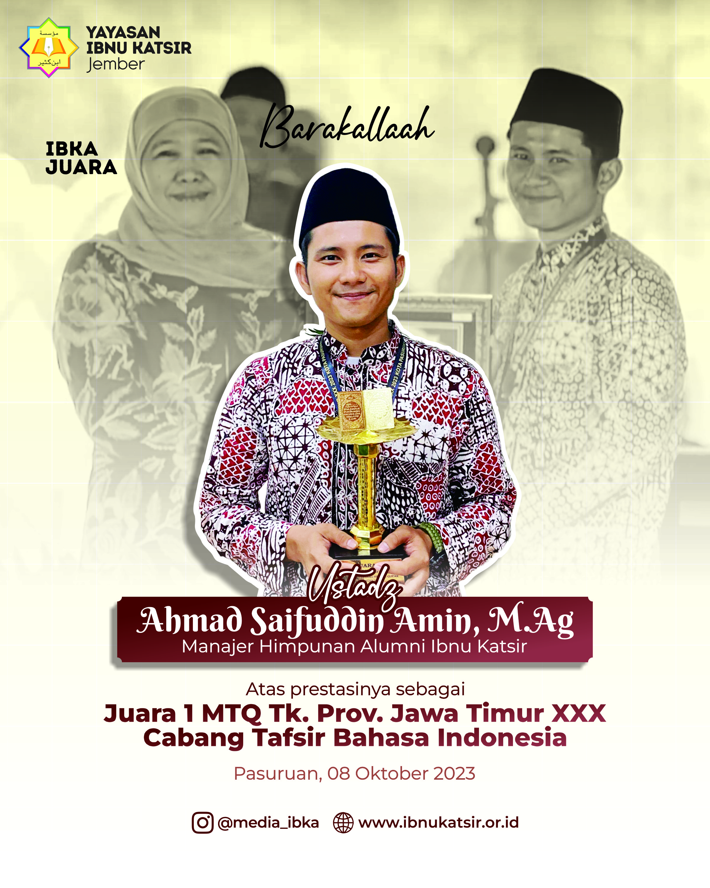 Juara 1 MTQ Jawa Timur Cabang Tafsir Bahasa Indonesia