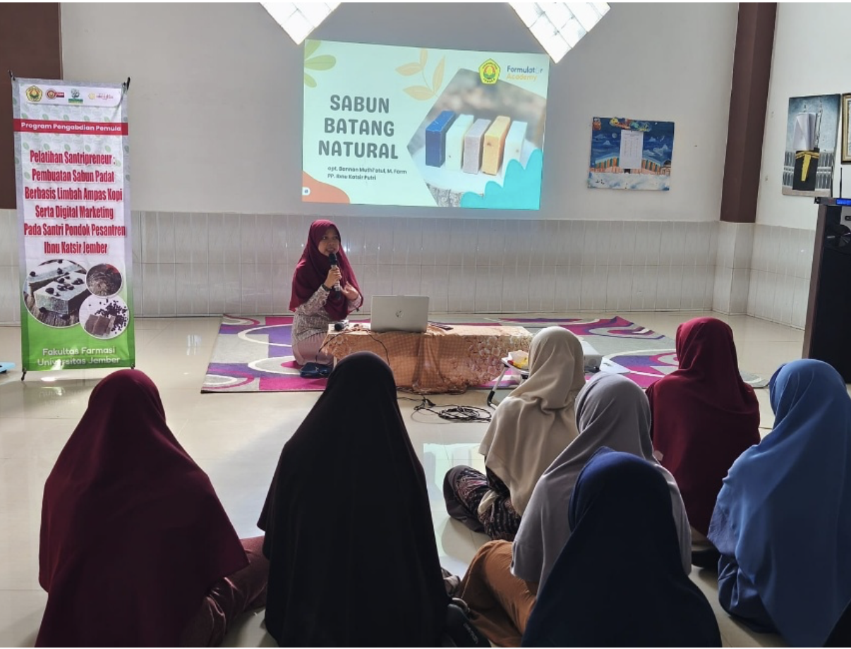 PROGRAM PENGABDIAN PEMULA: PELATIHAN SANTRIPRENEUR,PEMBUATAN SABUN PADAT BERBASIS LIMBAH AMPAS KOPI SERTA DIGITAL MARKETING PADA SANTRI PONDOK PESANTREN IBNU KATSIR