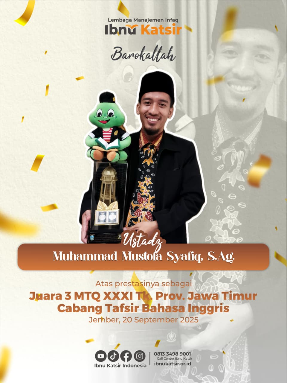 Juara 3 Tafsir Bahasa Inggris MTQ prov. Jawa Timur ke-XXXI